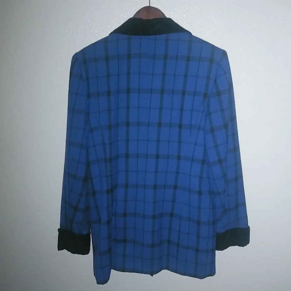 Bianca Nygard 6 Wool Blend Black Blue Plaid Blazer Coat - Picture 6 of 10